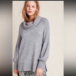 Anthropologie Paloma Knit Tunic Sweater | Gray Cowl Neck | Cozy Chic | Medium